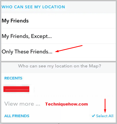 Amigos de Snap Map seleccionar todo