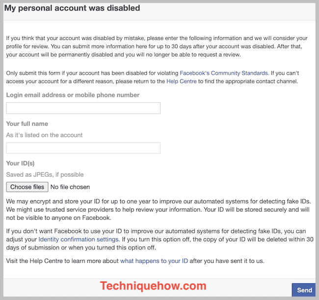 formulario de apelación de cuenta deshabilitada de facebook