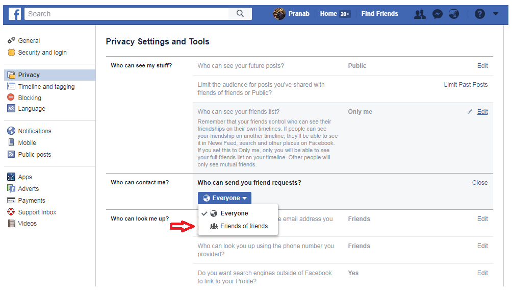 Administrar solicitud de amistad en Facebook