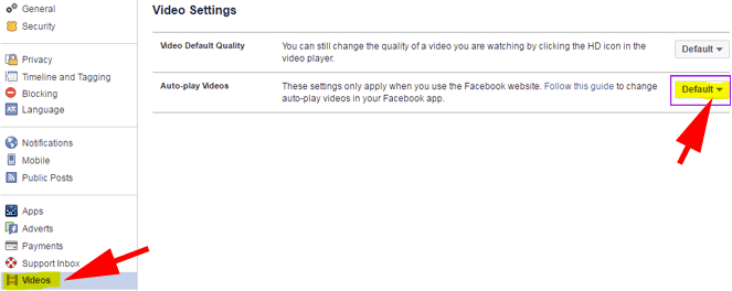 detener la reproducción automática de video en Facebook para PC