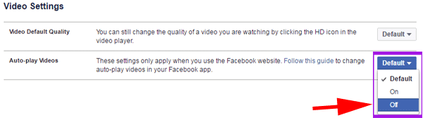 reproducción automática de video desactivada en Facebook para PC